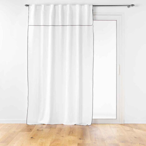 Paris Prix – Rideau à passants 140x240cm blanc – Coton recyclé – Passants cachés pour installation facile – Design uni avec volant
