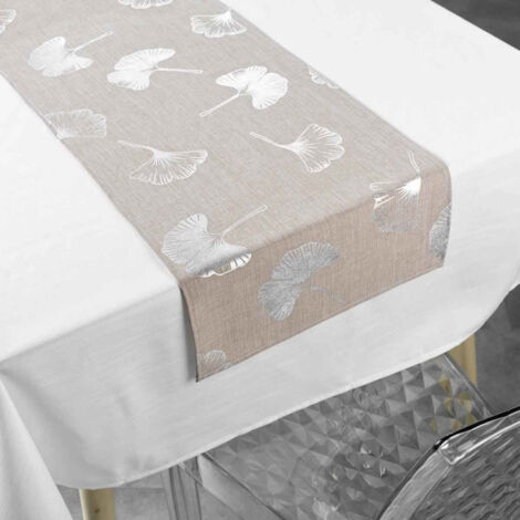 Nappe & Chemin de Table "Euphoria" 140x250cm Blanc & Noisette (1/2)