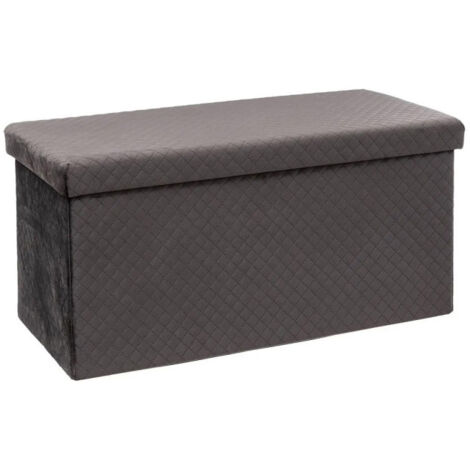 Pouf & Coffre de Rangement "Velours" 76cm Gris (1/4)