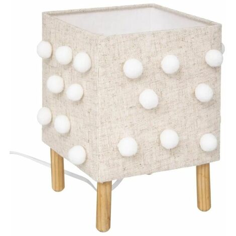Lampe à Poser Enfant Pompons 22cm Beige Lin (1/2)
