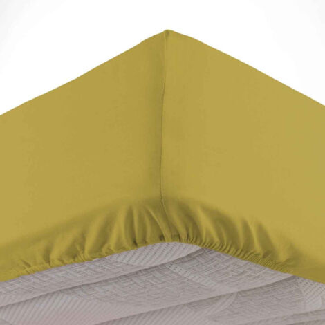 Drap Housse en Coton "Linette" 160x200cm Jaune (1/4)