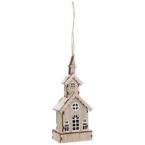 Paris Prix - Sujet De Noël En Bois église 3d 15cm Beige