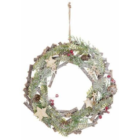 Paris Prix - Couronne De Noël branches 32cm Naturel & Vert (1/2)