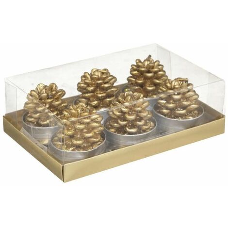 Paris Prix - Lot De 6 Bougies Déco marron Glacé 140g Or (1/2)