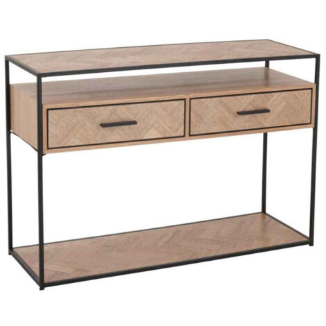 Console 2 Tiroirs "Miraza" 120cm Naturel & Noir (1/5)