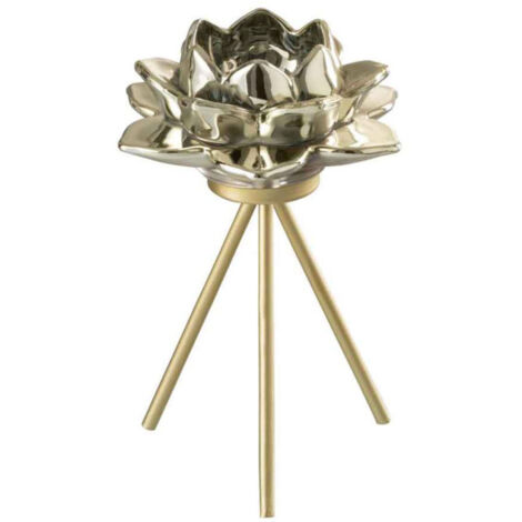 Photophore sur Pied "Fleur Verre" 18cm Or (1/2)