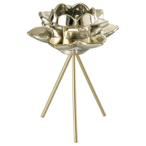 Photophore sur Pied "Fleur Verre" 21cm Or (1/2)