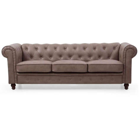 Canapé 3 Places "Chesterfield" 209cm Marron Vintage (1/5)