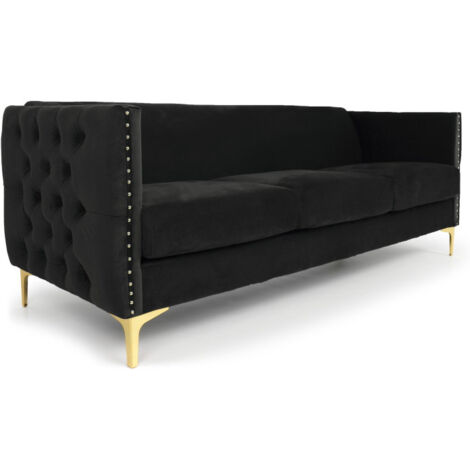 Canapé 3 Places en Velours "Suez" 204cm Noir (1/5)