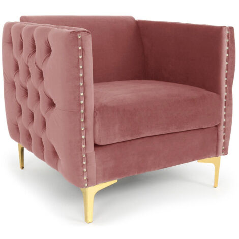Fauteuil Design en Velours "Suez" 83cm Rose (1/4)