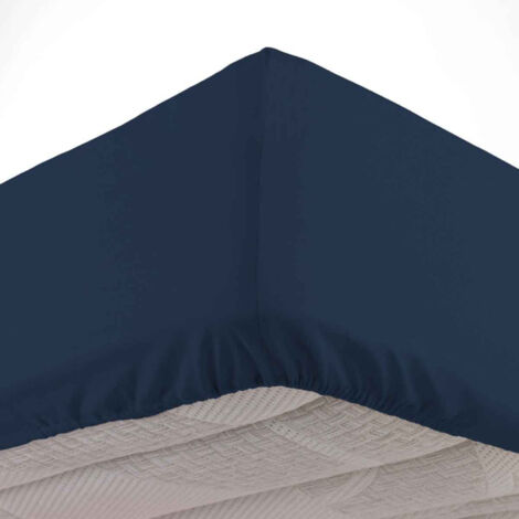 Drap Housse en Coton "Biolina" 160x200cm Bleu Nuit (1/4)