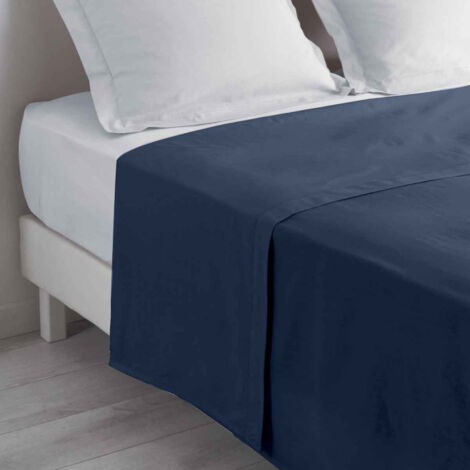 Drap Plat en Coton "Biolina" 180x290cm Bleu Nuit (1/3)
