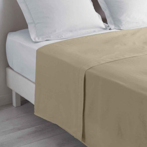 Drap Plat en Coton "Biolina" 180x290cm Taupe (1/3)