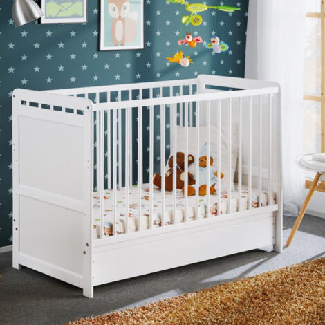 Lit Bébé & Tiroir de Lit "Tymek" 124cm Blanc