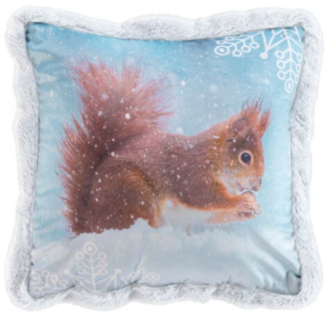 Coussin Déco Velours "Écureuil" 40x40cm Bleu (1/3)