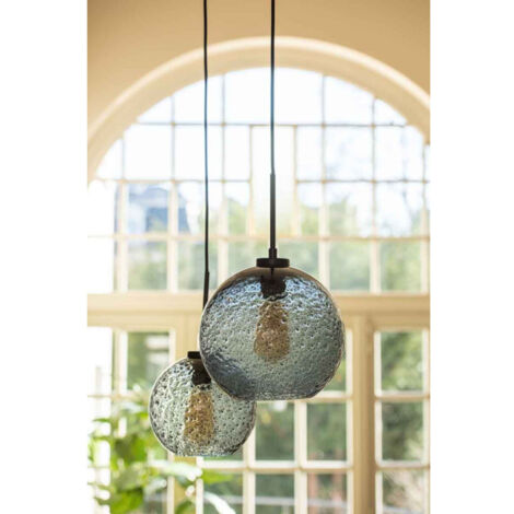 Lampe Suspension en Verre "Boule Pois" 40cm Gris