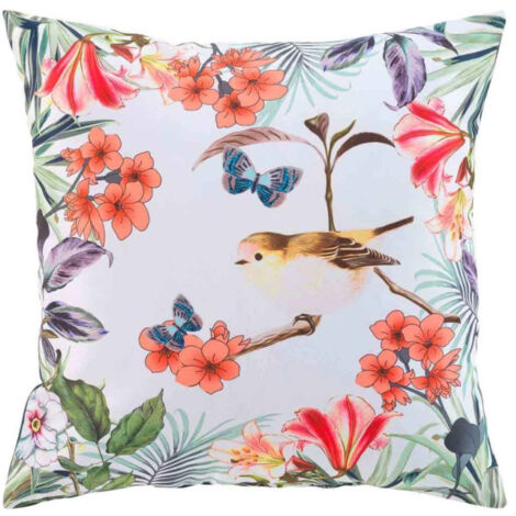 Set de 2 coussins multicolores fleurs et oiseaux 30x50cm