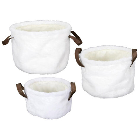 Lot de 3 Paniers Déco "Effet Fourrure" 28cm Blanc (1/5)