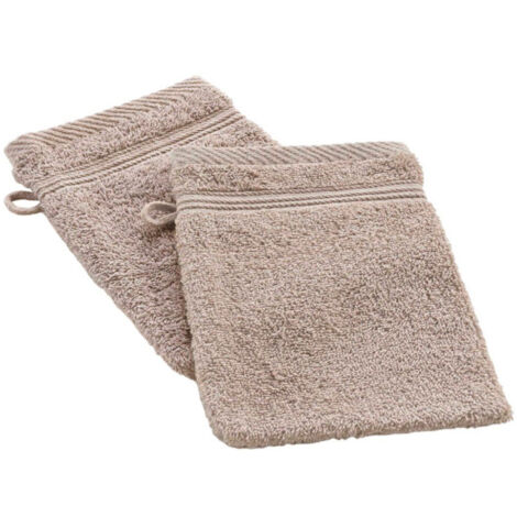 Lot de 2 Gants de Toilette "Tendresse" 15x21cm Taupe (1/4)