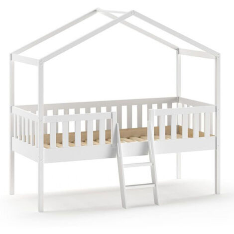 Lit Enfant Cabane & Échelle "Dallas" 90x200cm Blanc (1/4)