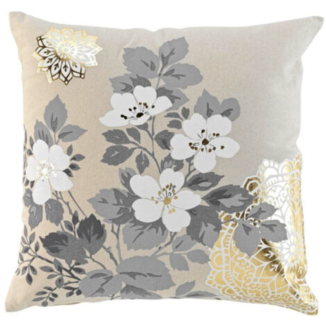 Coussin Déco Imprimé "Daya" 45x45cm Beige & Or (1/5)