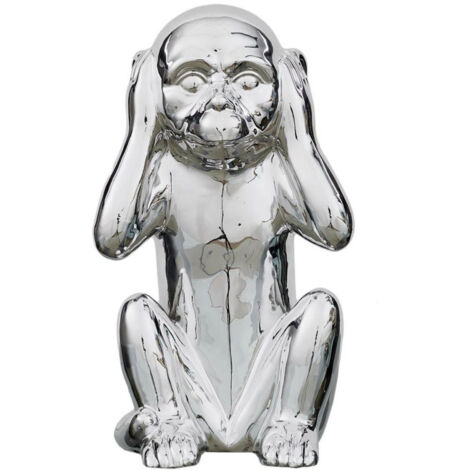 Statuette Déco en Céramique "Singe Assis" 28cm Argent (1/5)