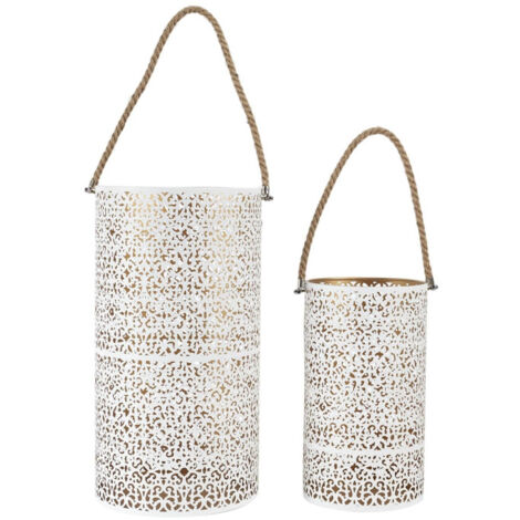 Lot de 2 Lanternes Déco "Ajouré" 39cm Blanc (1/5)