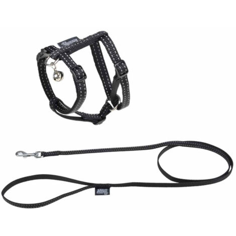 Harnais & Laisse pour Chat "Réfléchissant" 120cm Noir (1/2)