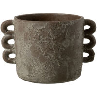 Paris Prix – Cache-pot rond en céramique marron 30cm – Dimensions L. 22 x H. 19,5 cm – Avec anses pour décoration intérieure