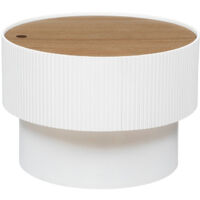 Atmosphera – Table basse ronde avec coffre – MDF placage frêne – D. 55 x H. 38 cm – Blanc – À monter soi-même