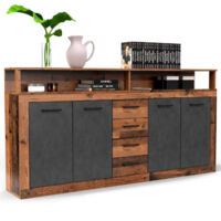 Paris Prix – Buffet moderne 4 portes et 4 tiroirs 190cm – Panneau de particules mélaminé – Chêne foncé et gris – Style industriel élégant