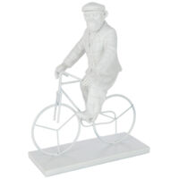 Statuette Déco "Singe Vélo" 33cm Blanc