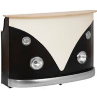 Atmosphera – Meuble bar rétro fonctionnel 152cm – Bois de manguier et métal – Avec repose-pieds et 8 range-bouteilles – Noir et blanc