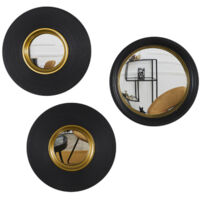 Paris Prix – Lot de 3 miroirs déco ronds convexes 25,5cm – Verre noir – Miroir mural tendance pour décoration intérieure