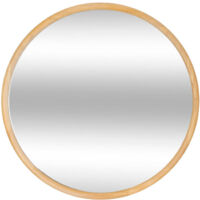 Atmosphera – Miroir mural rond 55cm – Verre et bois hévéa – À suspendre – Style moderne – Couleur naturelle