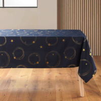 Nappe Antitache Imprimé "Star" 150x300cm Bleu Marine & Or
