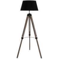 Atmosphera – Lampadaire trépied bois noir 145cm – Abat-jour polyester D. 46cm – Design moderne pour intérieur – Puissance max 40W