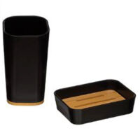 Five Simply Smart – Porte-savon et gobelet noir en polystyrène et bambou – Dimensions 11,9 x 8,7 x 2,8 cm – Ensemble décoratif moderne pour salle de bain