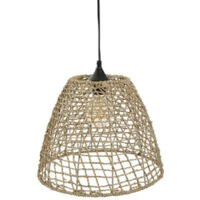 Atmosphera – Lampe suspension vintage cône 33cm – Métal et rotin – Abat-jour D. 35cm – Douille E27 – Alimentation secteur – Puissance max 40W