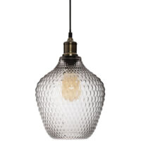 Atmosphera – Lampe suspension verre fumé 25cm gris – Câble 100cm – Douille E27 – Alimentation secteur – Puissance max 40W