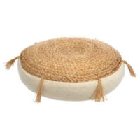 Atmosphera – Coussin de sol en jute rond 38cm – Avec pompons – Matière jute végétale et coton – Pour intérieur et extérieur