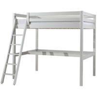 Lit Mezzanine Enfant & Plan de Travail "Pino" 140x200cm Blanc