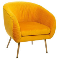Atmosphera – Fauteuil cabriolet en velours jaune 74cm – Assise épaisse H. 45cm – Bois et mousse polyuréthane – Confort moderne