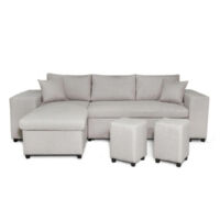 Canapé d'angle convertible réversible - 45 places - kelio - velours côtelé beige - 245 x