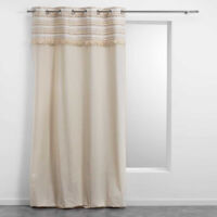Paris Prix – Rideau à œillets tissé 100% coton 140x240cm – Effet tissé avec franges – Couleur naturelle – Forme rectangulaire