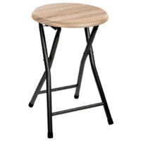 Five Simply Smart – Tabouret pliant utilitaire 46cm en MDF et métal – Design noir et naturel – Léger 1,7kg pour usage intérieur et extérieur