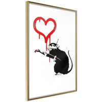 Affiche Murale Encadrée "Banksy Love Rat" 21 x 30 cm Or