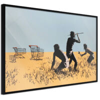 Affiche Murale Encadrée "Banksy Trolley Hunters" 60 x 40 cm Noir
