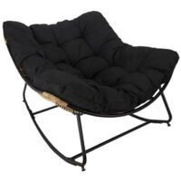 Paris Prix – Fauteuil à bascule 114cm noir – Acier et polyéthylène – Coussin 100% polyester pour confort – Hauteur d'assise 58cm