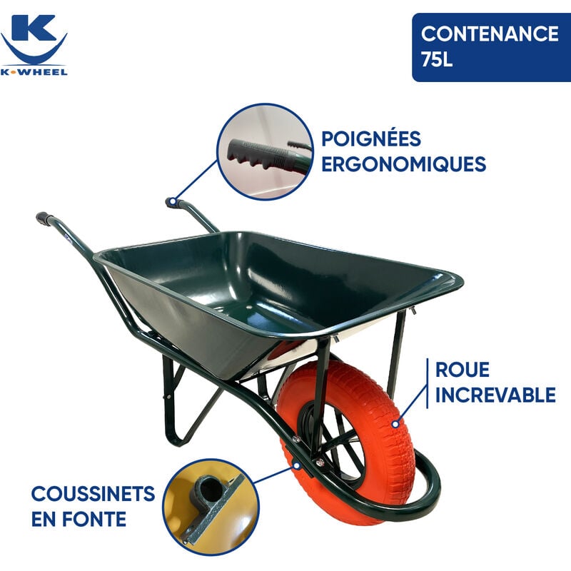 KELI - Brouette 2 Roues Increvables, 110L, Chariot de Transport